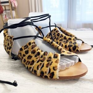 Zara leopard print Lace-Up Sandals size 38